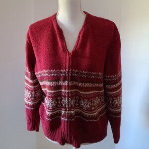 TIARA INTERNATIONAL Y2K VTG 2004 LONG SLEEVE COMFY RED  FAIR ISLE CARDIGAN (L)